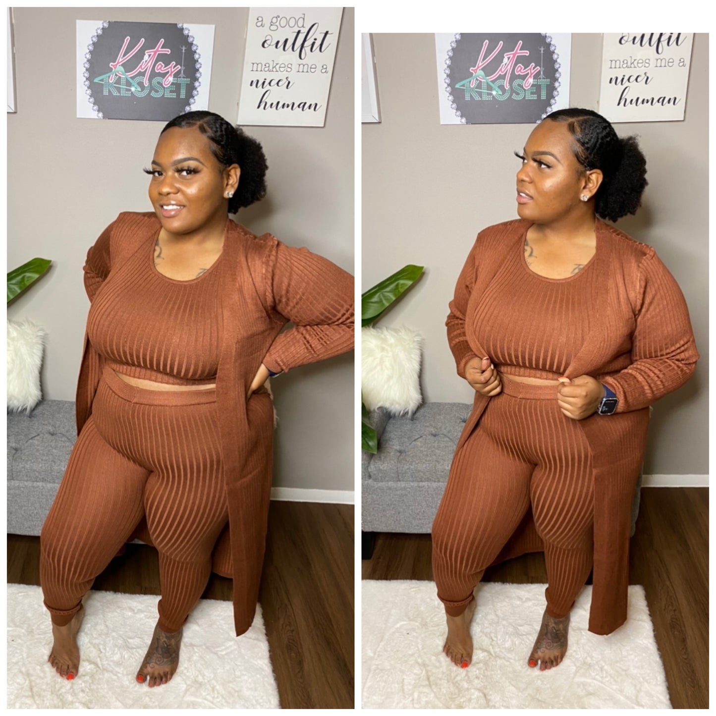 3pc cardigan set plus (mocha)